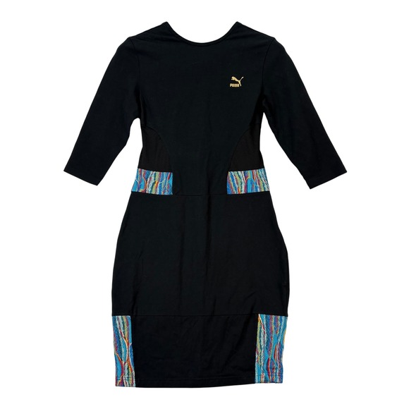 Puma Dresses & Skirts - Puma X Coogi Black Bodycon Dress 3/4 Sleeve Crew Neck Scoop Back Womens Sz Small